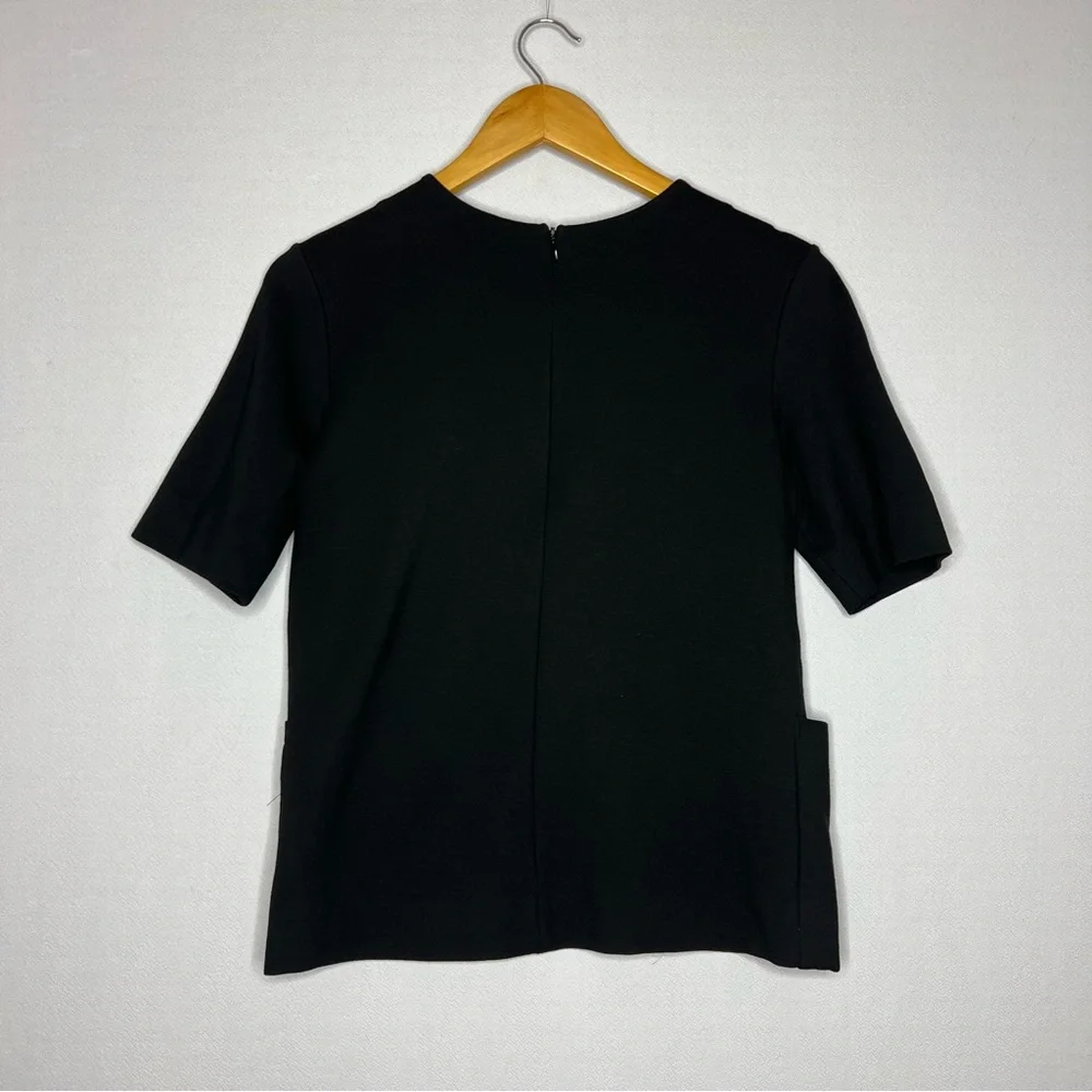 Everlane Ponte Knit Short Sleeve Black Front Pockets Heavyweight Blouse Size XS - Picture 5 of 8